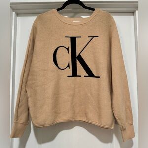 Calvin Klein Jeans CK Logo Tan Dolman Sleeve Sweater Size L